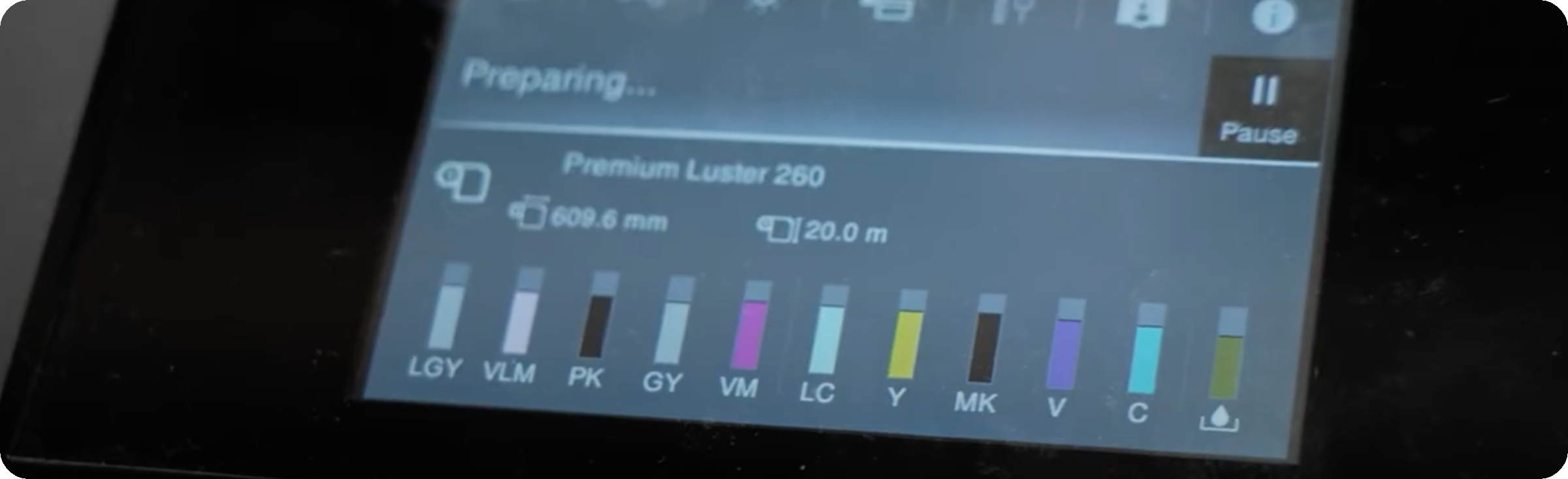 view of ink levels and touch screen operation
